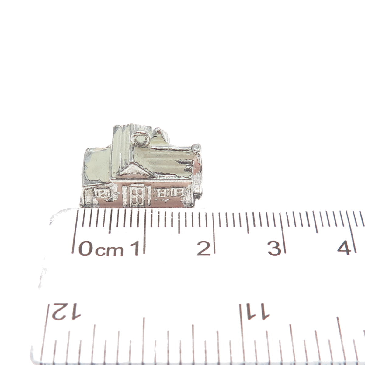 WELLS 925 Sterling Silver Antique Enamel Old Church Minimalist 3D Charm Pendant