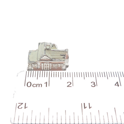 WELLS 925 Sterling Silver Antique Enamel Old Church Minimalist 3D Charm Pendant