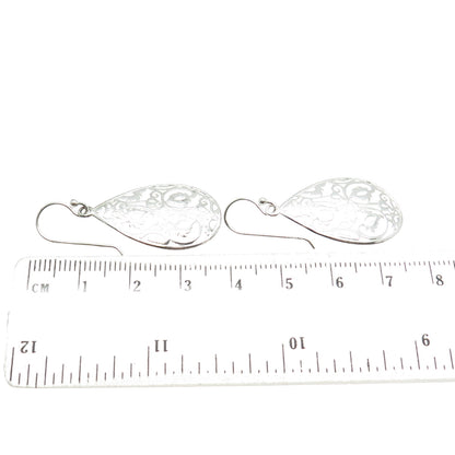 925 Sterling Silver Ornate Teardrop Dangle Earrings