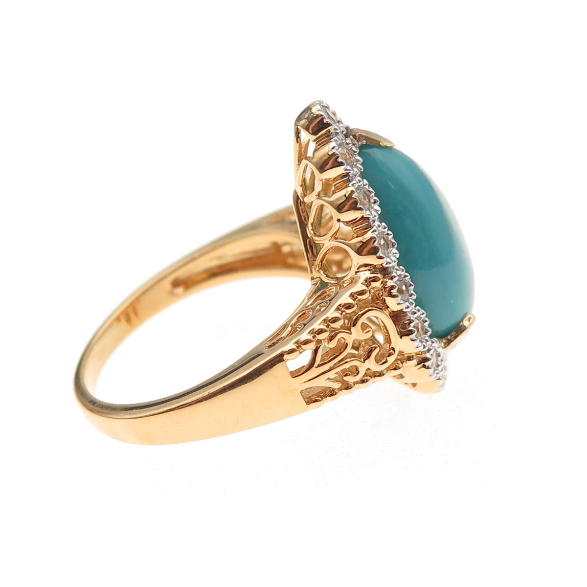 925 Sterling Gold Plated Real Sleeping Beauty Turquoise & Topaz Ring Size 8.25