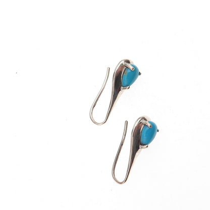 D'Joy 925 Sterling Silver Real Sleeping Beauty Turquoise Teardrop Drop Earrings