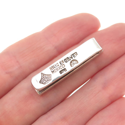 Antonio Pineda 970 Silver Vintage Mexico Modernist Ribbed Oxidized Tie Clip