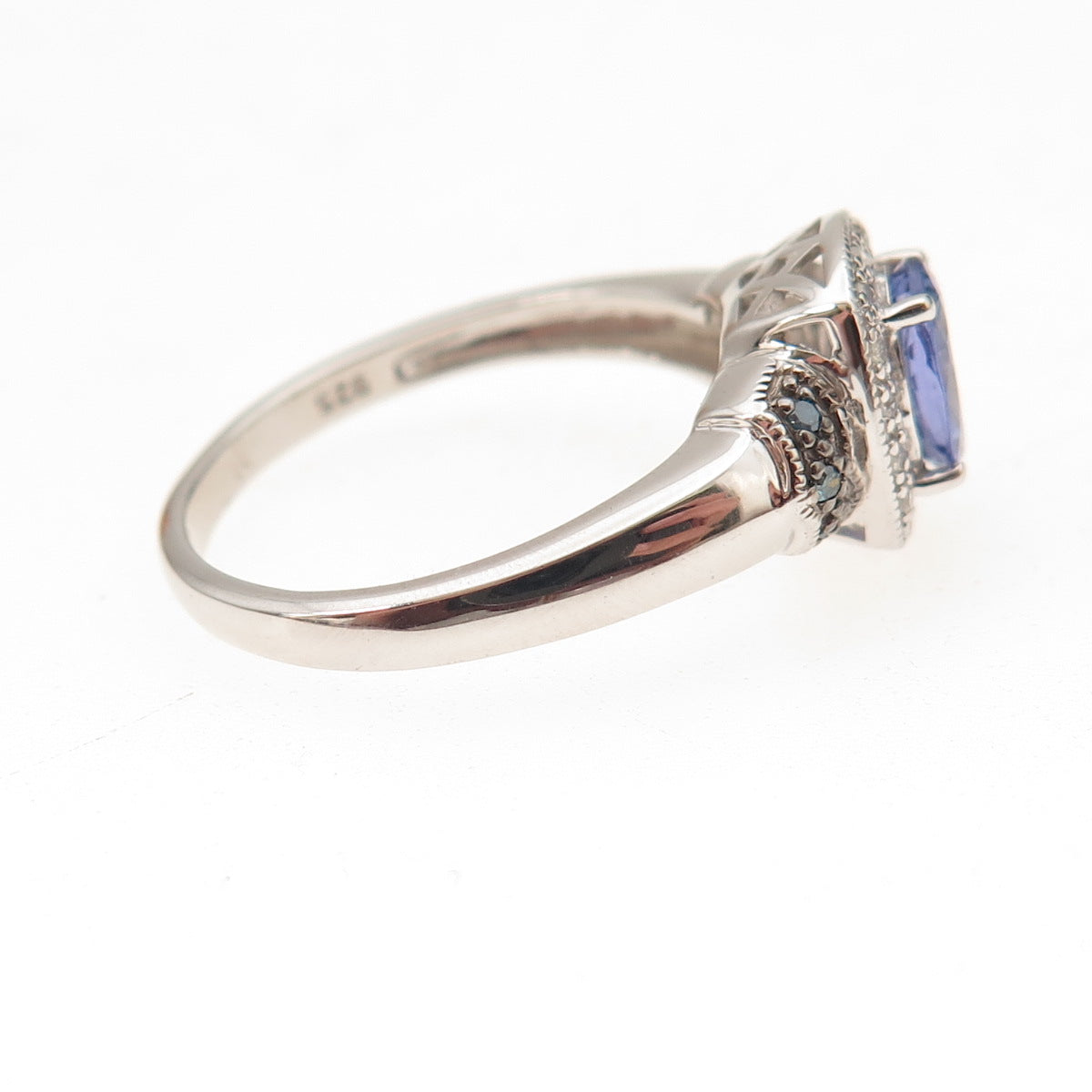 925 Sterling Silver Real Diamond & Tanzanite Ring Size 8