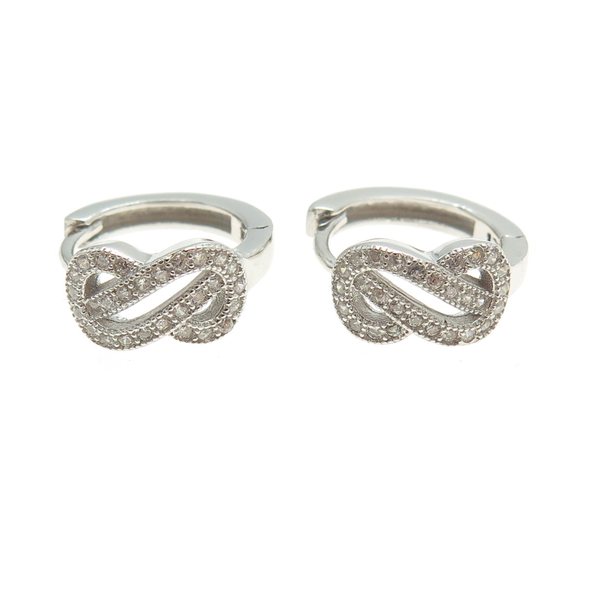 925 Sterling Silver Round-Cut C Z Infinity Twisted Hoop Earrings