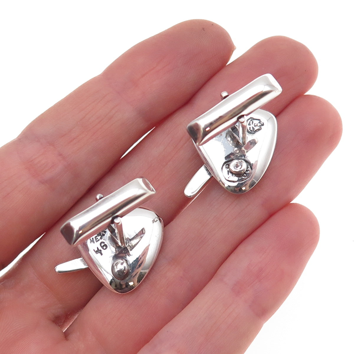 Sigi Pineda 925 Sterling Silver Vintage Mexico Modernist Oxidized Cufflinks #46