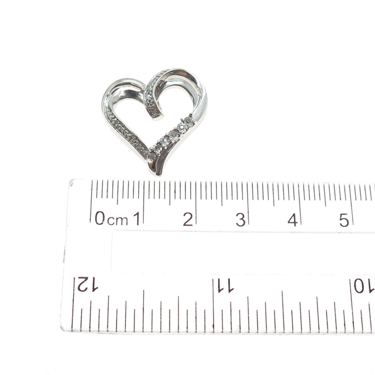 925 Sterling Silver Real Round-Cut Diamond Heart Slide Charm Pendant
