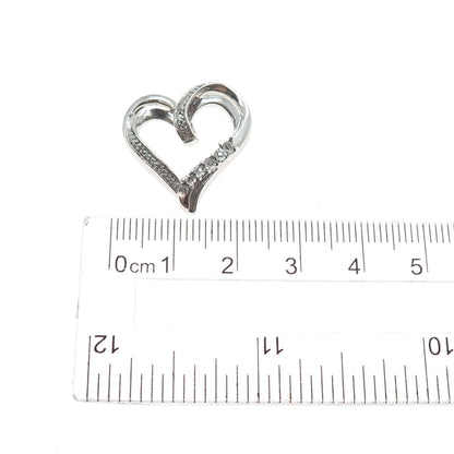 925 Sterling Silver Real Round-Cut Diamond Heart Slide Charm Pendant