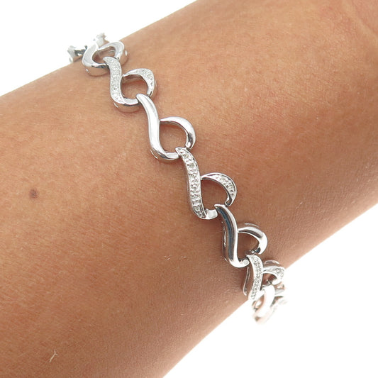 SUN 925 Sterling Silver Real Round-Cut Diamond Heart Link Bracelet 7.25"