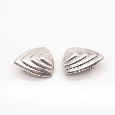 925 Sterling Silver Vintage Mexico Ribbed Clip On Earrings