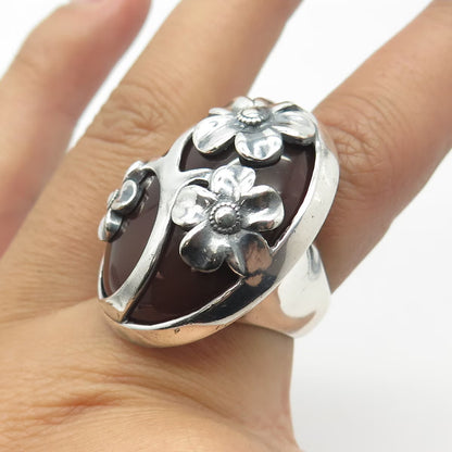 925 Sterling Silver Vintage Paola Valentini PV Italy Carnelian Ring Size 6.25
