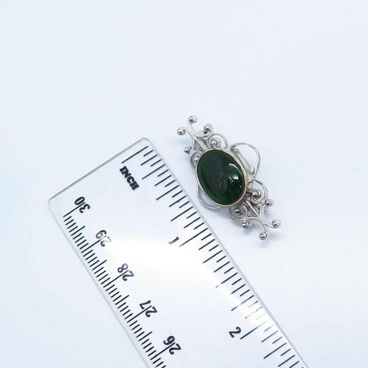 925 Sterling Silver Vintage Enamel Ornate Pin Brooch