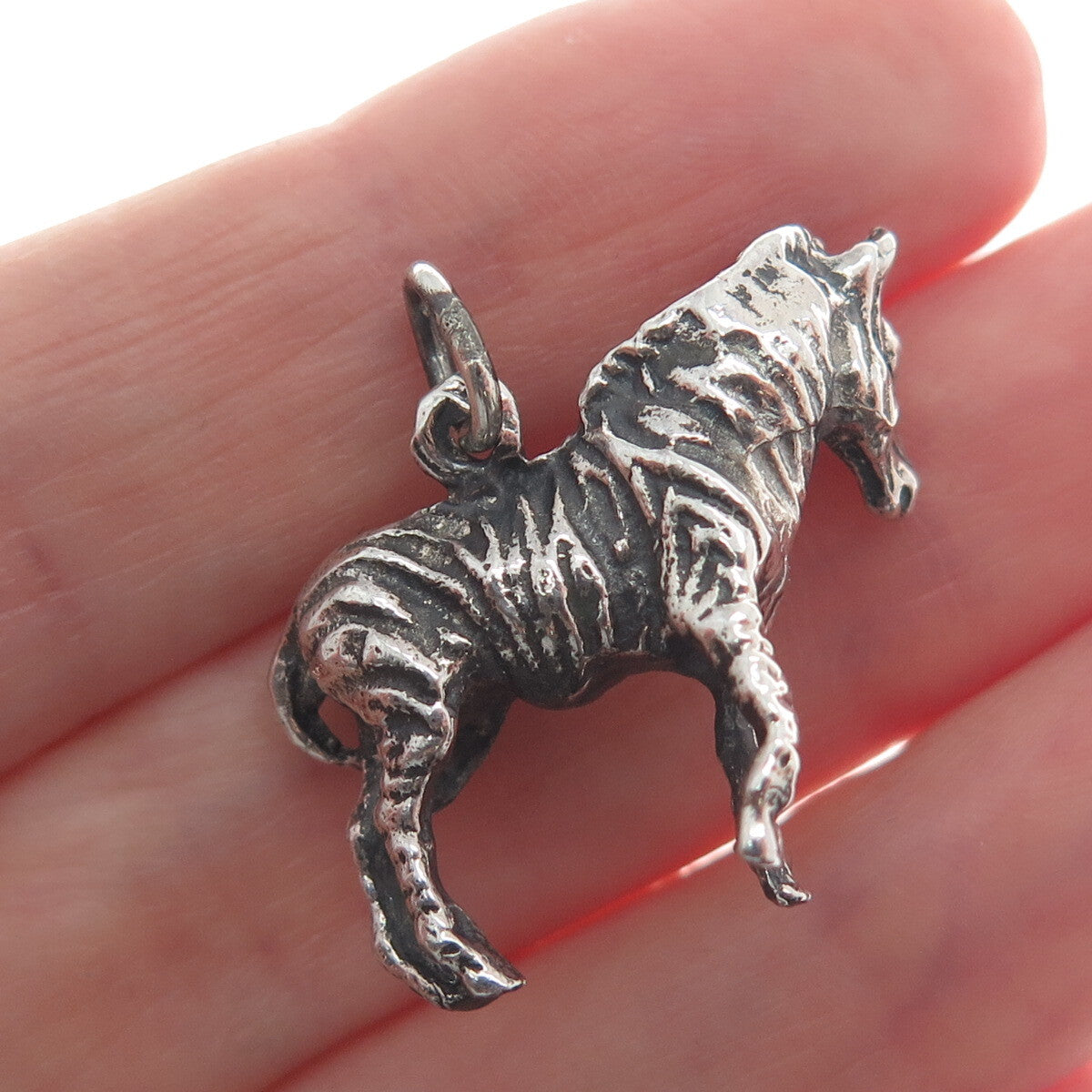 925 Sterling Silver Vintage Zebra Oxidized 3D Charm Pendant