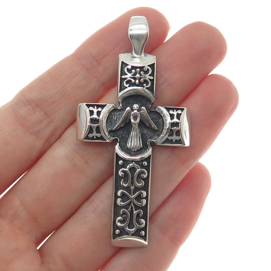 925 Sterling Silver Vintage Austria Holy Spirit Cross Oxidized Pendant