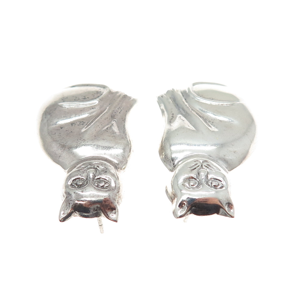 CHAPAL ZENRAY 925 Sterling Silver Vintage Cat Modernist Earrings