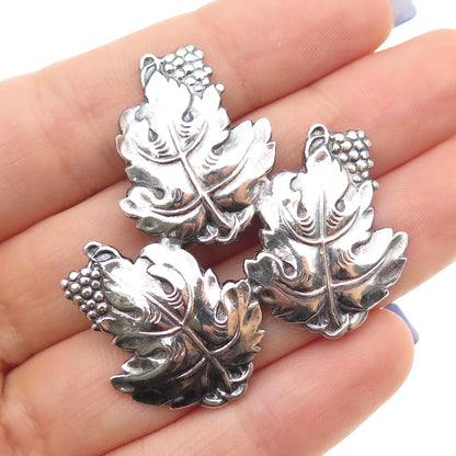 925 Sterling Silver Antique Art Deco Grape Floral Oxidized Pin Brooch