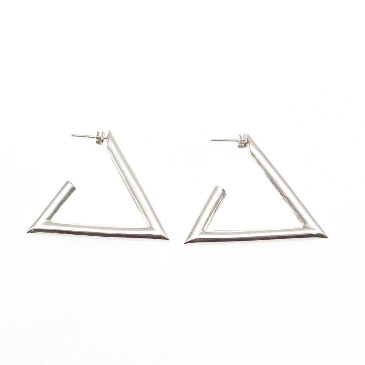925 Sterling Silver Vintage Modernist Triangle Hoop Earrings