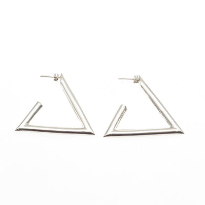 925 Sterling Silver Vintage Modernist Triangle Hoop Earrings