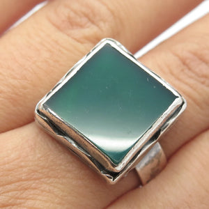 925 Sterling Silver Vintage Real Green Onyx Square Adjustable Ring Size 10.25