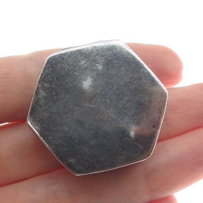 925 Sterling Silver Vintage Engraved Hexagon Oxidized Pill / Snuff Box