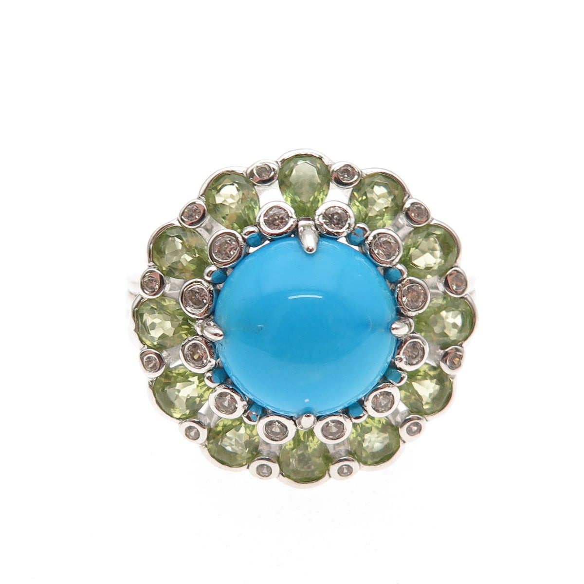Chuck Clemency Sterling Silver Real Turquoise Peridot & White Topaz Ring Size 8