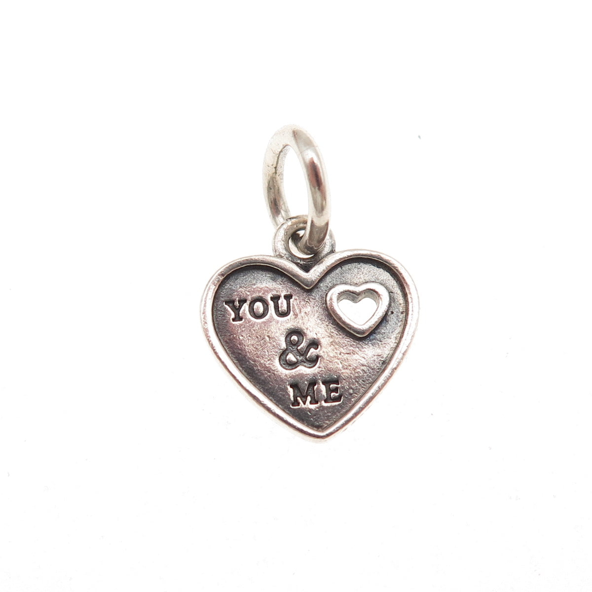 PANDORA 925 Sterling Silver You & Me I Love You Heart Dangle Mini Charm Pendant