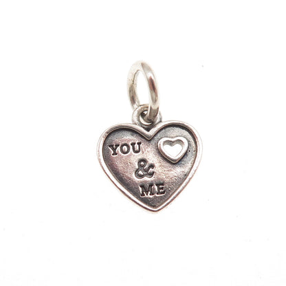 PANDORA 925 Sterling Silver You & Me I Love You Heart Dangle Mini Charm Pendant