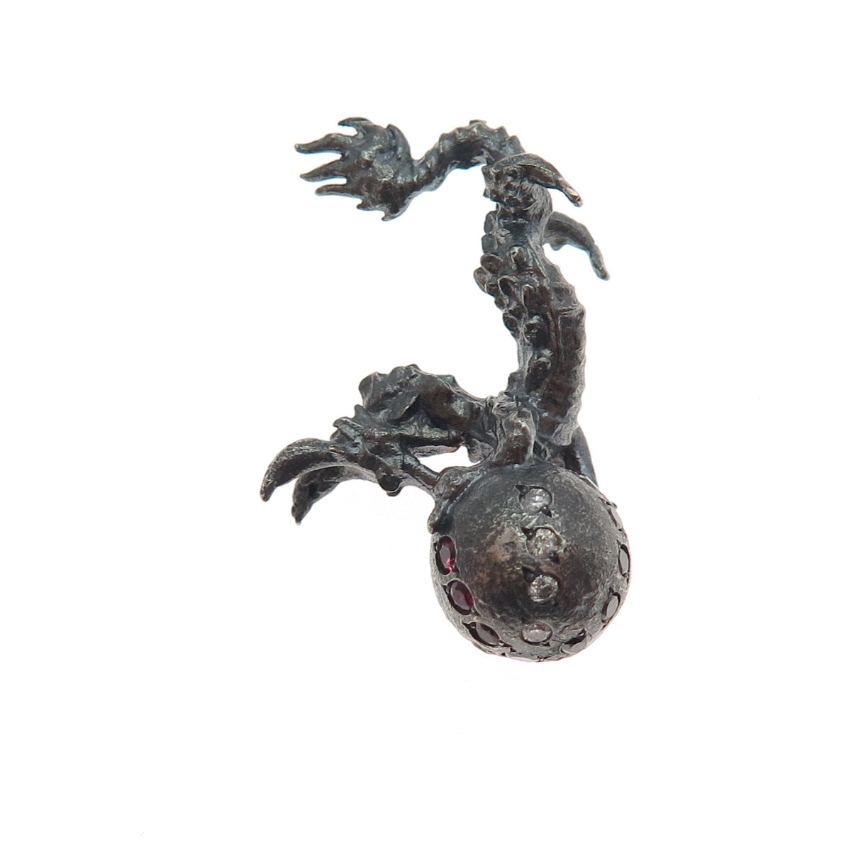 925 Sterling Black Rhodium Diamond Sapphire Chrome Diopside Dragon Miniature