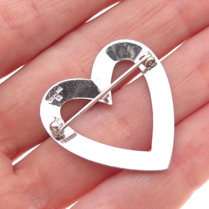 925 Sterling Silver Antique Art Deco Engraved Heart Pin Brooch