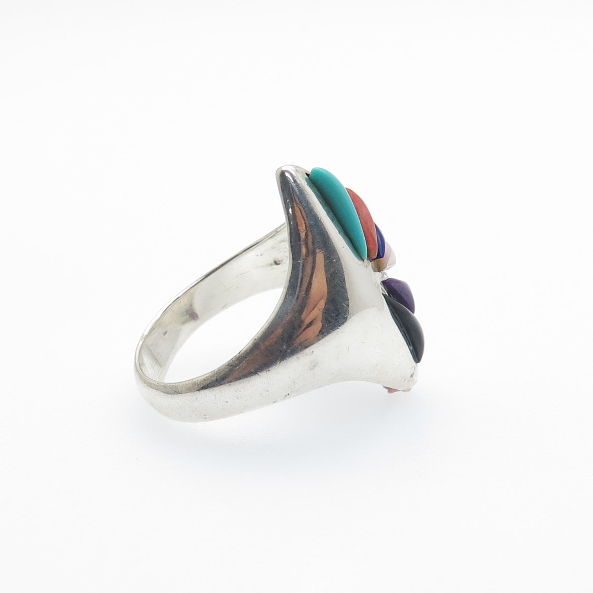 CHIMNEY BUTTE Old Pawn Sterling Turquoise Coral Onyx MOP Sugilite Ring Size 7.25