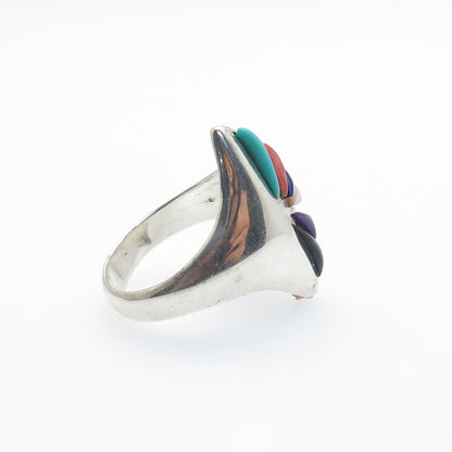CHIMNEY BUTTE Old Pawn Sterling Turquoise Coral Onyx MOP Sugilite Ring Size 7.25