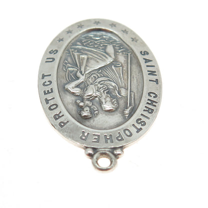 925 Sterling Silver Antique Art Deco St. Christopher Religious Medal Pendant