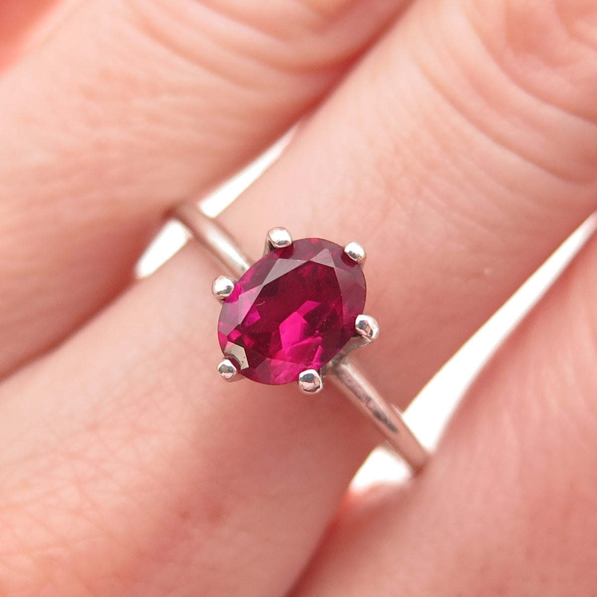 Chuck Clemency 925 Sterling Silver Vintage Real Oval-Cut Ruby Ring Size 9.5