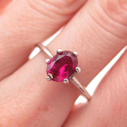 Chuck Clemency 925 Sterling Silver Vintage Real Oval-Cut Ruby Ring Size 9.5