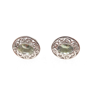 Chuck Clemency 925 Sterling Silver Real Green Amethyst Stud Earrings