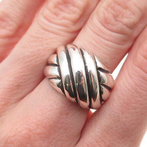 925 Sterling Silver Vintage Modernist Crisscross Oxidized Ring Size 7