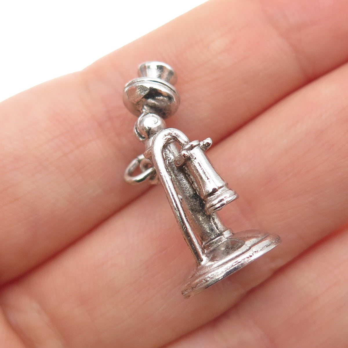WELLS 925 Sterling Silver Vintage Retro Candlestick Phone 3D Charm Pendant