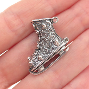 925 Sterling Silver Vintage Ice Skate Oxidized Mini Open Charm Pendant