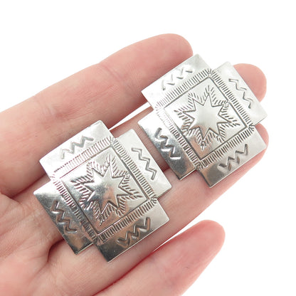 925 Sterling Silver Vintage Tribal Cross Engraved Earrings