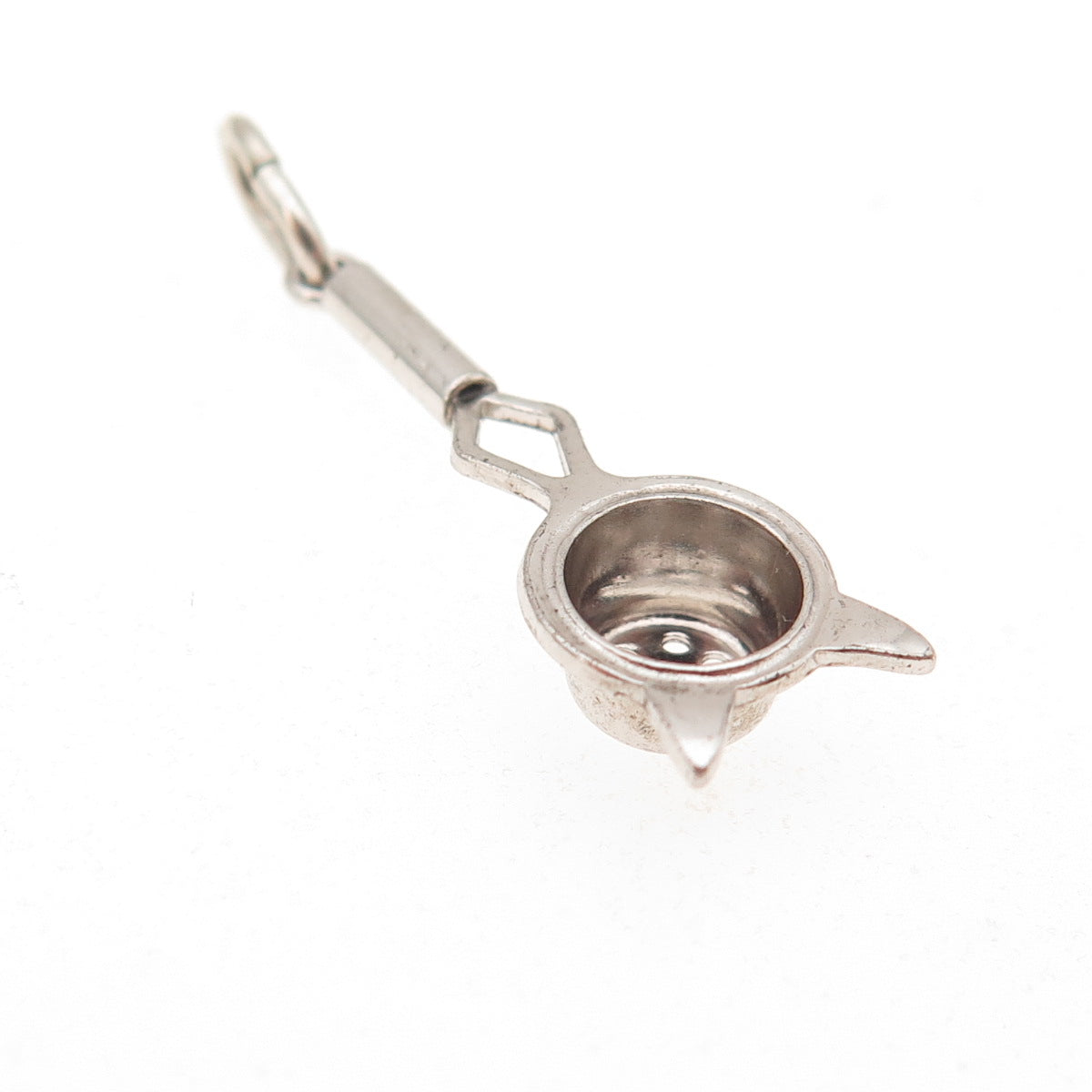 925 Sterling Silver Antique Art Deco Tea Strainer Oxidized 3D Charm Pendant
