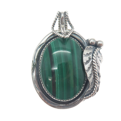 GENE NATAAN NAVAJO Old Pawn Sterling Silver Vintage Malachite Feather Pendant