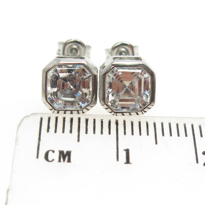 925 Sterling Silver Octagon-Cut Shaped C Z Stud Earrings