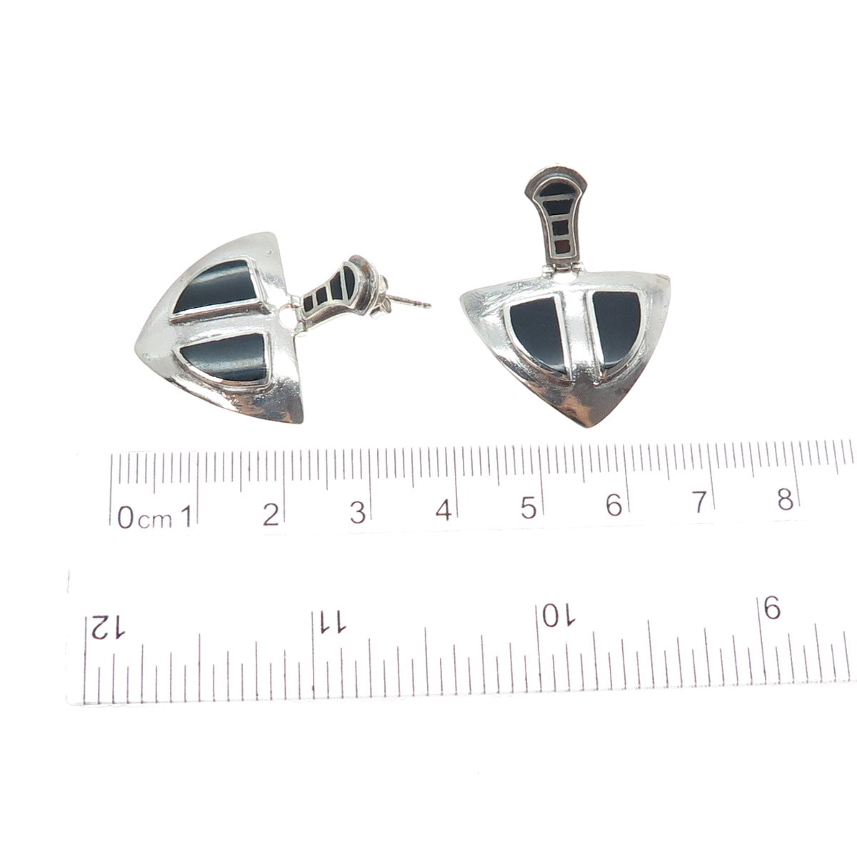 925 Sterling Silver Vintage Real Black Onyx Modernist Arrow Dangle Earrings