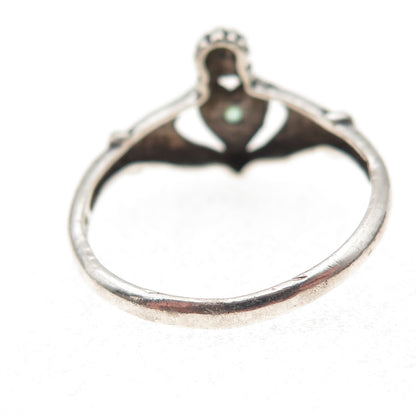 Nevada 925 Sterling Silver Vintage Real Emerald Irish Claddagh Ring Size 11.25