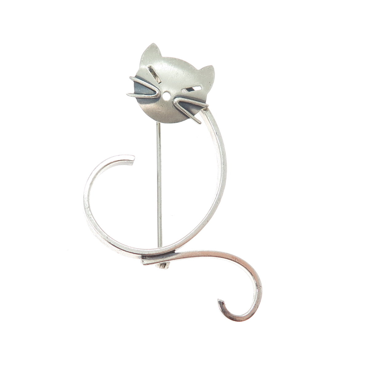 BEAU 925 Sterling Silver Vintage Modernist Cat Oxidized Pin Brooch