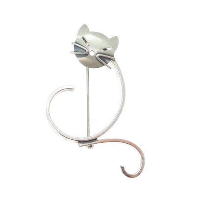 BEAU 925 Sterling Silver Vintage Modernist Cat Oxidized Pin Brooch