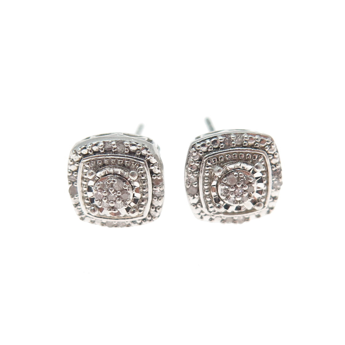 925 Sterling Silver Real Round-Cut Diamond Stud Earrings