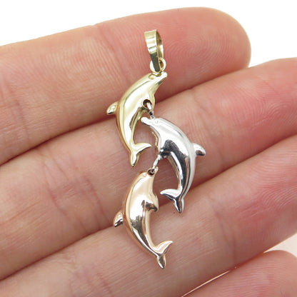 14K Yellow Rose & White Gold Friendly Dolphin Charm Pendant