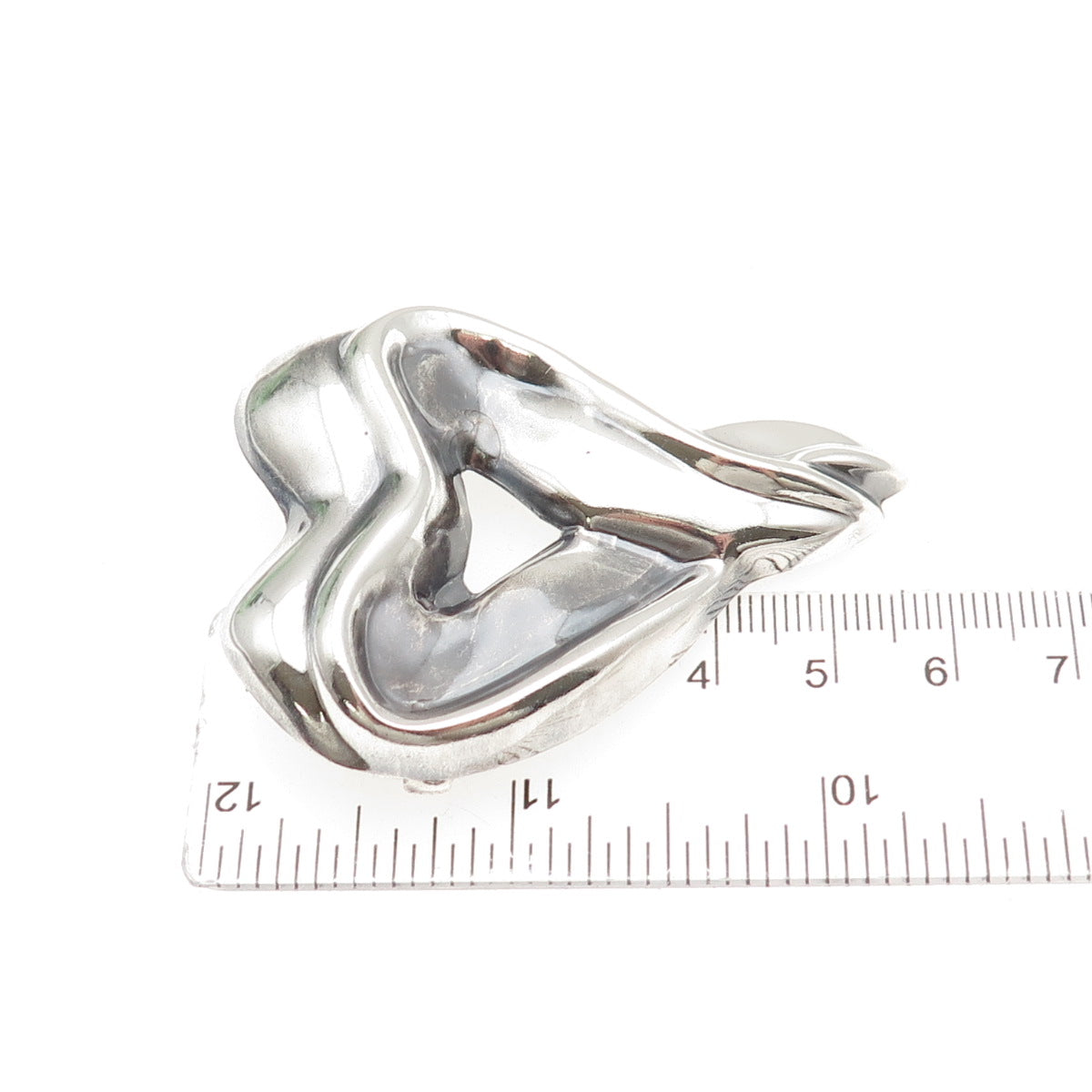 925 Sterling Silver Vintage Mexico Modernist Heart Oxidized Pin Brooch / Pendant