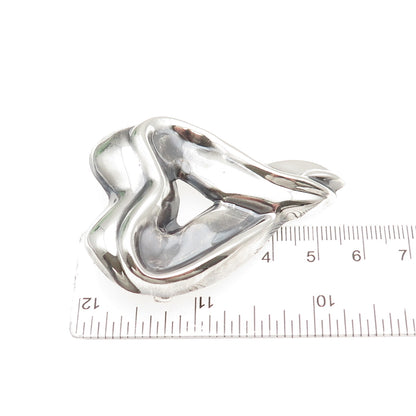 925 Sterling Silver Vintage Mexico Modernist Heart Oxidized Pin Brooch / Pendant