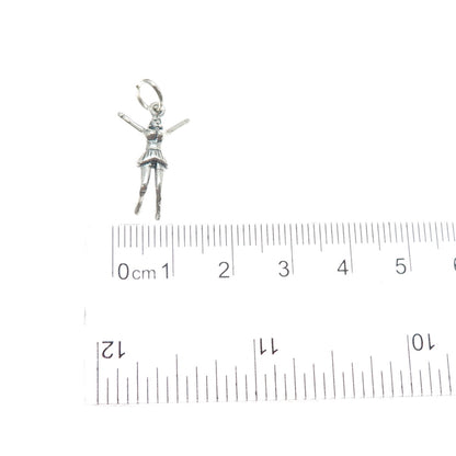 925 Sterling Silver Vintage Cheerleader Minimalist 3D Charm Pendant
